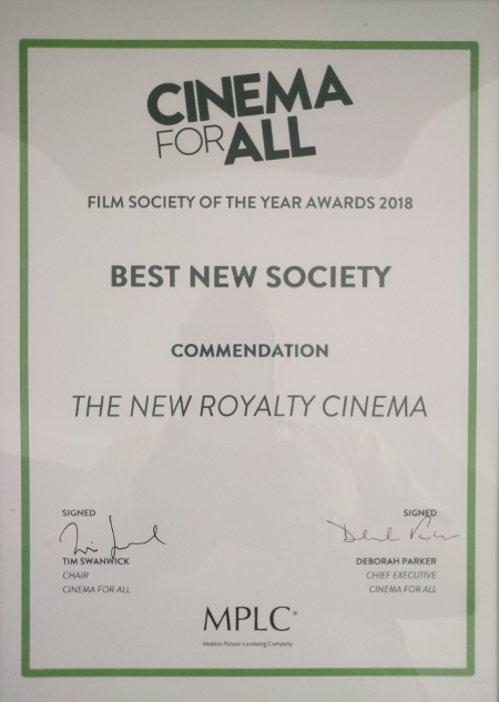 2018 CinemaForAll BestNewSociety Commendation